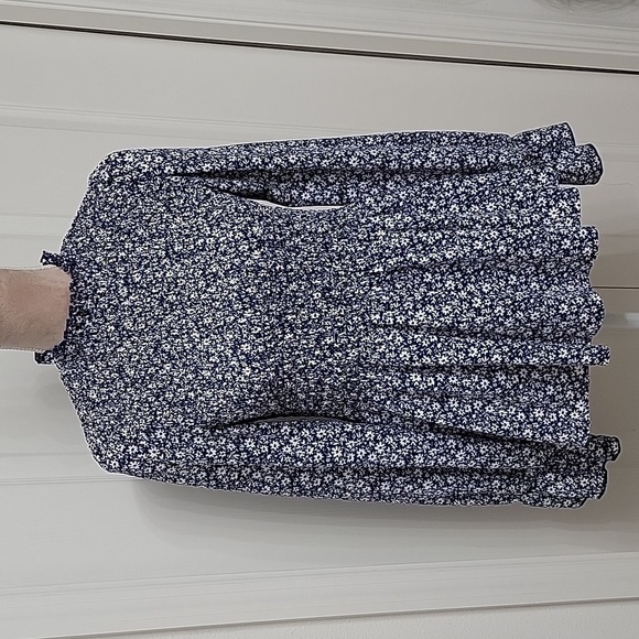 Mi ami, Size M, Halana, Blue Floral High Neck Blouse, Smocked Upper, Ruffle Hem - Picture 1 of 16